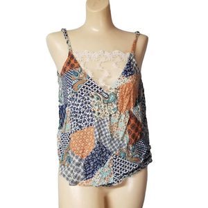 Patchwork pullover lace cami spaghetti strap top american rags small s